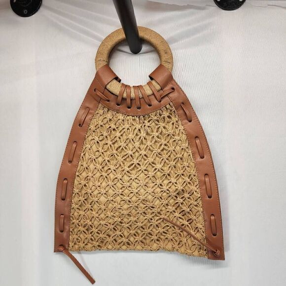 CROCHET Bag Faux Leather Wooden Handle - Picture 1 of 6